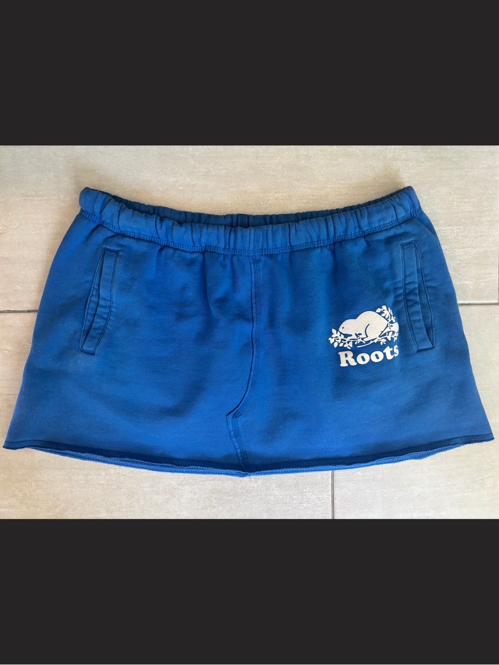 Roots Blue Sweat Mini Skirt with White Logo, Size Small